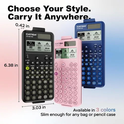 Vista 6 de CATIGA Calculadora científica negra con pantalla HD estilo libro de texto, calculadoras científicas solares y de batería para estudiantes