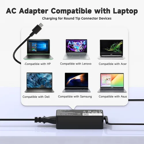 Vista 5 de Adaptador de CA USB-C de 45 W compatible con Acer Chromebook N/Q, Spin, C y R Series