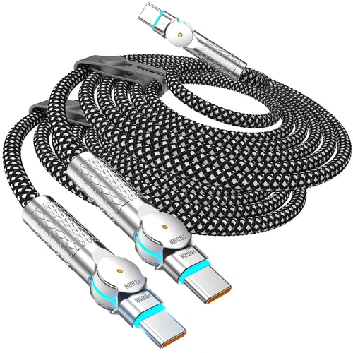 Vista 8 de Cable USB C de 3.3 pies, 240 W, trenzado, giratorio de 180°, USB C a USB C, cable USB 2.0, tipo C, cable de carga para iPhone 16/16Pro/16Plus/16Pro