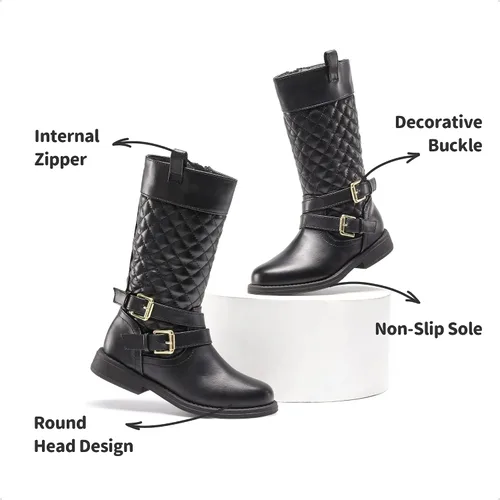 Vista 4 de DREAM PAIRS Botas de equitación de moda hasta la rodilla para niñas