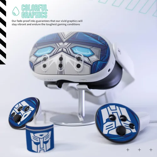 Vista 2 de Easy-to-Apply Skin Sticker Kit Compatible with Meta Quest 3 - Blue Transform Prime VR Accessories - Virtual Reality Protective Cover