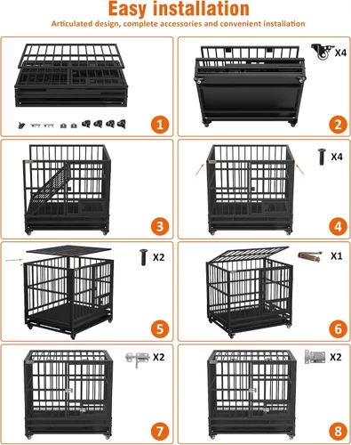Vista 5 de Furpezoo® Jaula de perro indestructible resistente, perrera grande de 38 pulgadas con puerta de alimentación, jaula para perros a prueba de escape