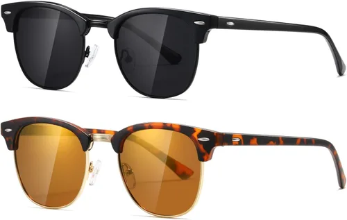 Vista 10 de AEVOGUE Semi Rimless Polarized Sunglasses for Women Men, AE0369 2 Pack Negro brillante y negro mate C1