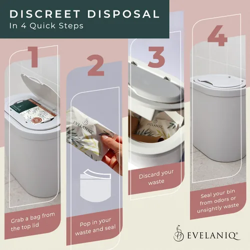 Vista 4 de Receptáculo de servilleta sanitaria para mujer (cubo + 300 bolsas de higiene) Almohadilla femenina y tampón para eliminación de baño, mini bote