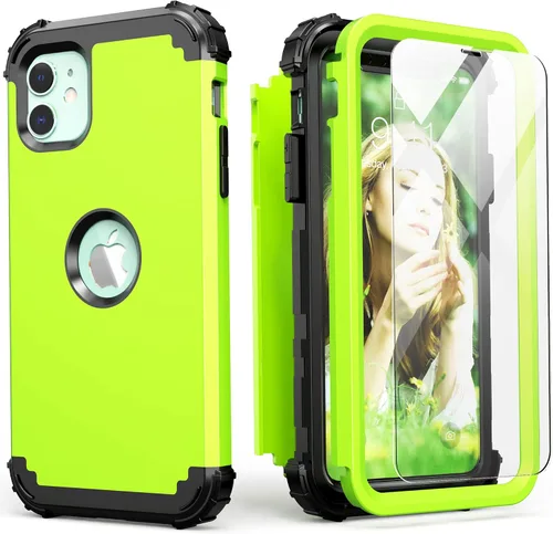 Vista 19 de IDweel Funda para iPhone 11 con Protector de Pantalla de Vidrio Templado, Híbrida 3 en 1 Resistente a Golpes Delgada de Protección Resistente