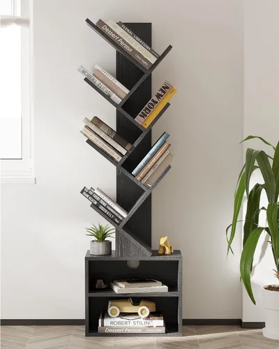 Vista 7 de SUNMORY - Estantería de 6 niveles en forma de árbol, estantería pequeña con gabinete de almacenamiento, organizador de estanterías estrechas