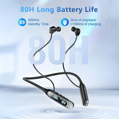 Vista 3 de MZYML - Auriculares Bluetooth con banda para el cuello 5.4, IPX5 impermeables con micrófono, 80 horas de reproducción, 1000 horas de espera