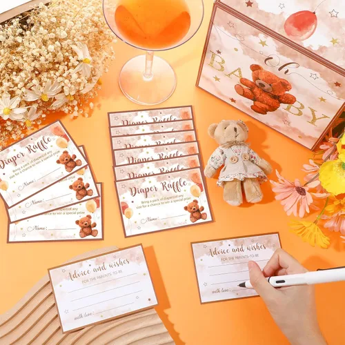 Vista 7 de Fumete 51 piezas Caja de tarjetas de rifa de pañales con osos con tarjetas de rifa de pañales insertadas, No podemos esperar, para baby shower