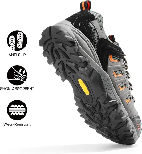 Vista 2 de NORTIV 8 Zapatos de senderismo impermeables para hombre, zapatos de senderismo de cuero para exteriores, senderismo, camping, caminata