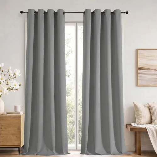 Vista 106 de Simplebrand Cortinas blancas puras de 96 pulgadas de largo para oscurecer la habitación, juego de 2 paneles para dormitorio/sala de estar, bloqueo