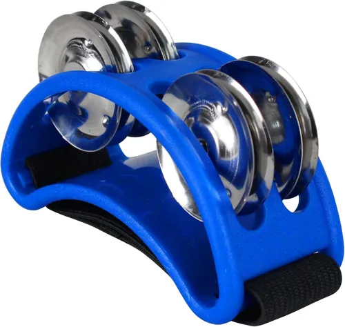 Vista 2 de YMC Percusión FJS2S-BK Pandereta de pie con sonajas de acero., Azul