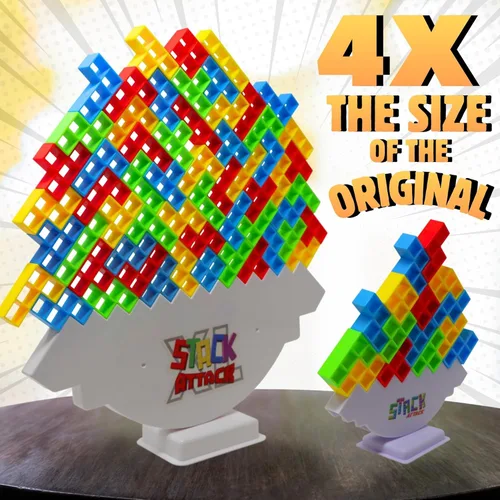 Vista 4 de Stack Attack XL Tower Game, juegos de mesa gigantes para niños y adultos, bloque de construcción de noche de juego familiar y regalos apilables