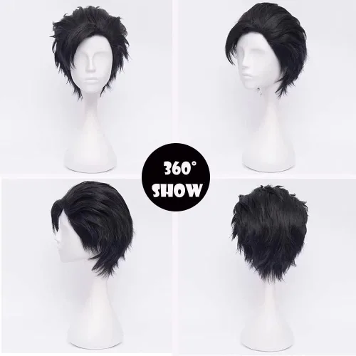 Vista 3 de Kadiya - Peluca de pelo sintético negro resistente al calor para niños, para cosplay, Negro