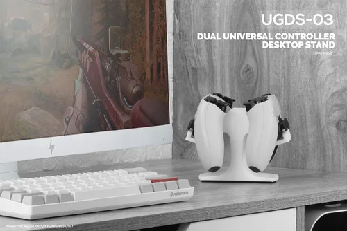 Vista 6 de BRAINWAVZ Dual Game Controller Desktop Holder Stand - Universal Design for Xbox ONE, PS5, PS4, PC, Steelseries, Steam & More, Reduce Clutter UGDS-03