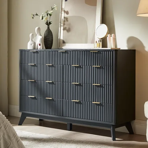 Vista 12 de T4TREAM Cómoda acanalada de 3 cajones de 32 pulgadas para dormitorio, aliso Aliso Oscuro