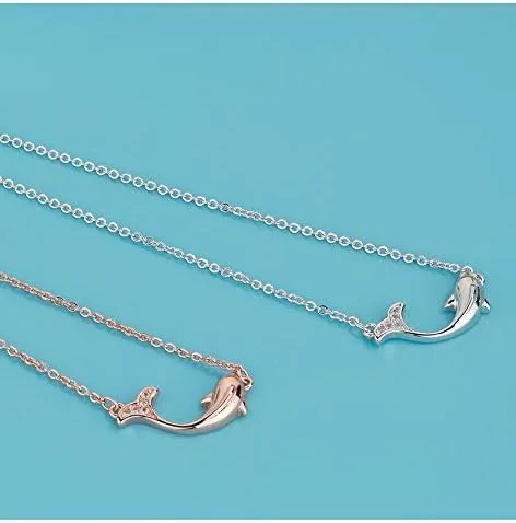 Vista 4 de Joyid - Collar con colgante de delfín de cristal de cobre, diseño de animales marinos
