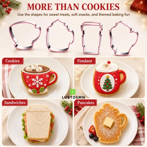 Vista 5 de LUBTOSMN Juego de cortador de galletas de taza de café grande, 4 piezas, taza de café, taza de cacao caliente, letta, taza de té de fondant
