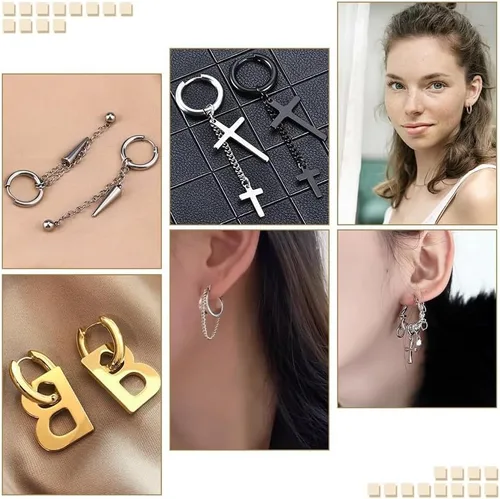 Vista 5 de UNICRAFTALE 20 aretes de aro de 5 estilos de 0.47 a 0.78 pulgadas, aretes de aro pequeños dorados de acero inoxidable, aretes redondos, componentes