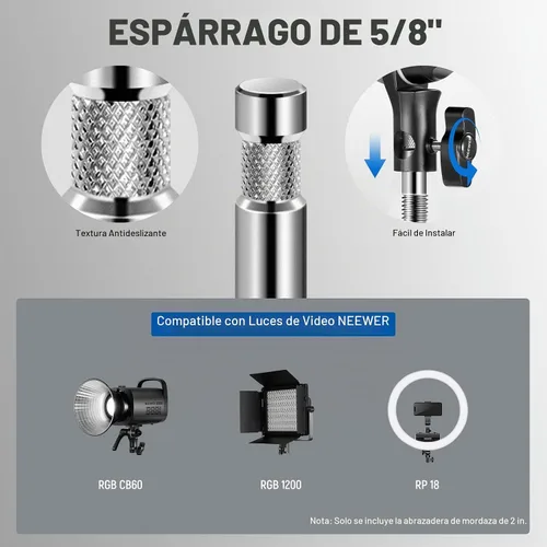 Vista 3 de NEEWER Agarre de mandíbula de extremo de 2" con perno prisionero de 5/8
