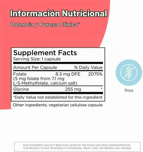 Vista 3 de Cápsulas Metabolic Maintenance de L metifolato activo, 0.007 oz, 90 cápsulas