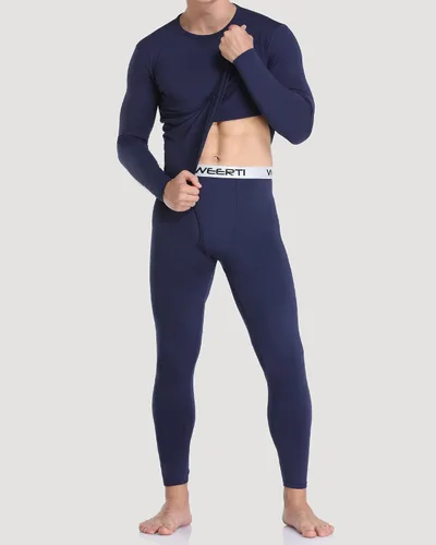Vista 2 de WEERTI Ropa interior térmica para hombre, capa base de tela polar con forro polar