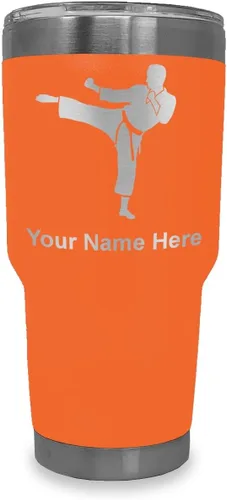 Vista 14 de LaserGram Vaso aislado al vacío de 20 onzas, Karate Man, grabado personalizado incluido (negro) Engraved Gift, Vacuum Insulated Stainless Steel