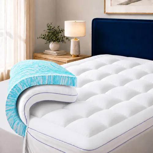 Vista 13 de ABENE Cubrecolchón de espuma viscoelástica de 3 pulgadas, doble capa, tamaño individual XL, para dormitorio universitario, con almohadilla de 2