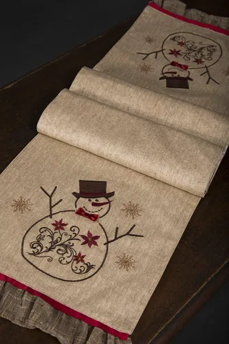 Vista 2 de Snowman Embroidered Collection Camino de mesa navideño, 13 x 72 pulgadas