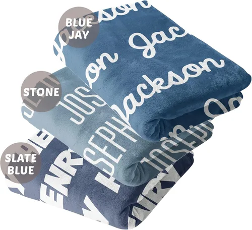 Vista 2 de Girls Love A Monogram Se envía al día siguiente- Mantas personalizadas azules para bebé niño con nombre - Impreso en Estados Unidos - Manta