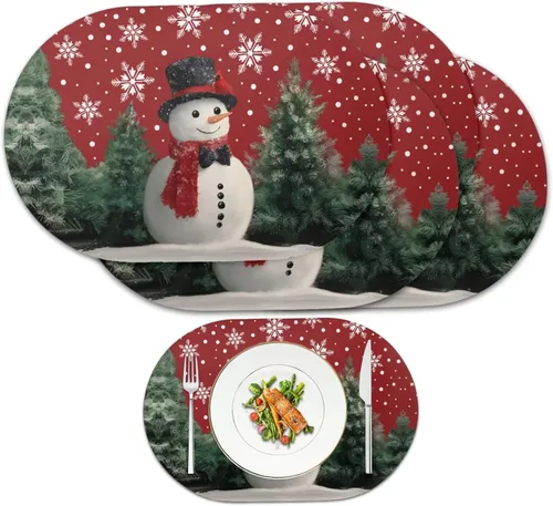 Vista 113 de Juego de 2 manteles individuales con luces de Navidad, resistentes al calor, antideslizantes, impermeables, a prueba de aceite, lavables, lavables