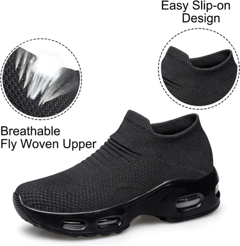 Vista 5 de YHOON - Zapatos deportivos para caminar para mujer, sin cordones, para enfermería, trabajo, con cámara de aire, de malla, informales, para correr