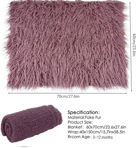 Vista 2 de 4 piezas de accesorios de fotografía para recién nacidos Envoltura larga de bebé y mantas de bebé Tapete de fotografía con bonitas diademas