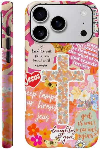 Vista 13 de DAIZAG Funda compatible con iPhone 11, funda duradera de protección contra golpes para niñas y mujeres, cruz bíblica, collage de flores
