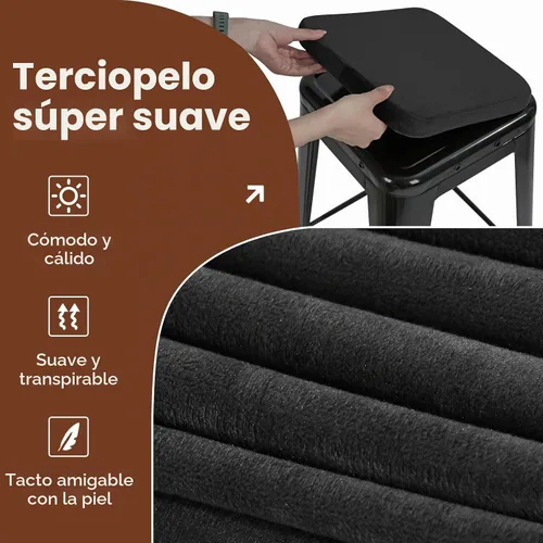 Vista 4 de SINOSSO Juego de 2 cojines de metal con espuma viscoelástica magnética para taburete, cojines de lujo de terciopelo para bar y cafetería, apilables