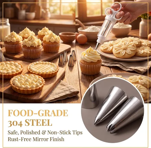Vista 4 de Stainless Steel Cake Decorating Gun Kit, 304 Stainless Steel Icing Piping Kit with 6 Replaceable Tips for Cakes, Cupcakes and Cookies，Small 1 Set
