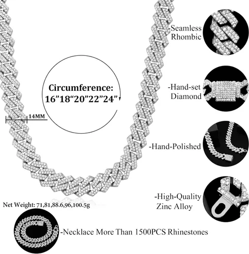 Vista 6 de Cadena de eslabones cubanos de 0.55 pulgadas para hombre, collar de cadena de eslabones cubanos de Miami, pulsera para hombres y mujeres, cadenas