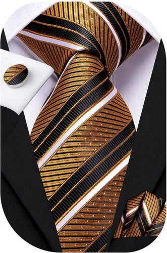 Vista 153 de Hi-Tie Corbatas de seda para hombre, diseño de cachemira a rayas, con bolsillo, gemelos cuadrados, conjunto formal de negocios