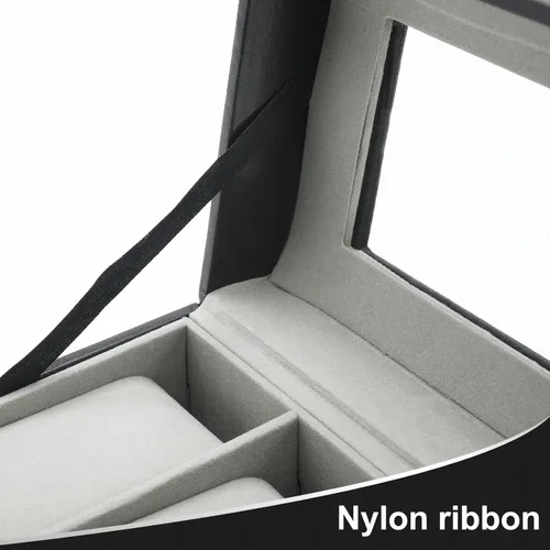 Vista 6 de NovelBee Cajas de reloj con 6 ranuras, vitrina rectangular para relojes con tapa de vidrio y almohadas extraíbles para hombres y mujeres