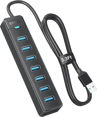 Vista 8 de IDsonix Hub USB 3.0 de 7 puertos para laptop, PC, conexión estable de 5 Gbps SuperSpeed Expansor de puerto USB, divisor multipuerto de expansión