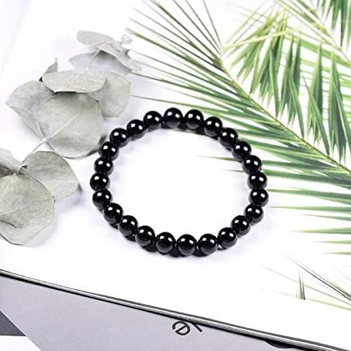 Vista 3 de Marka Jewelry Pulsera de piedras preciosas de turmalina negra natural original para hombres y mujeres, cuentas redondas sueltas de 0.31 pulgadas