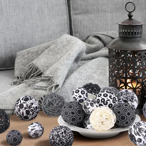Vista 6 de Halloscume 36 bolas decorativas de tela para cuencos de centro de mesa, 2.4 pulgadas, mimbre de ratán de 1.57 pulgadas, esferas de decoración, bolas