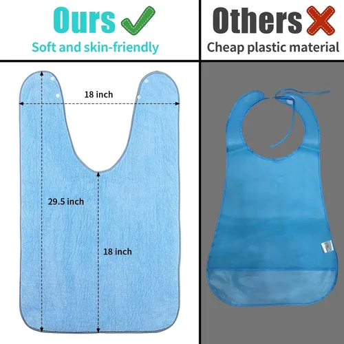 Vista 7 de Baberos para adultos para hombres y mujeres, paquete de 4 unidades, baberos de rizo reutilizables para personas mayores, toalla impermeable