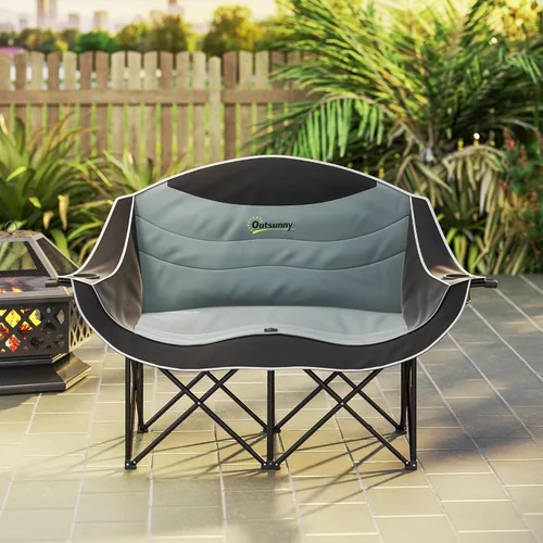Vista 8 de Outsunny Double Camping Chair for Adults, Padded Folding Camp Chair for 2 Person with Armrest, Wine Glass Holder, Cup Holder, Carry Bag for Outdoor