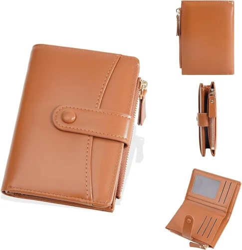 Vista 11 de Carteras de cuero para mujer con bloqueo RFID, billetera delgada, plegable, tarjetero con cremallera, bolsillo para monedas, ventana