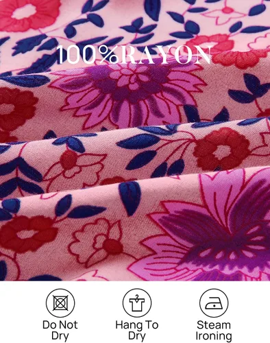Vista 4 de Zesica - Vestido corto y envolvente para mujer, diseño de verano con cuello en V, estampado floral bohemio, acampanado, con vuelos, para playa
