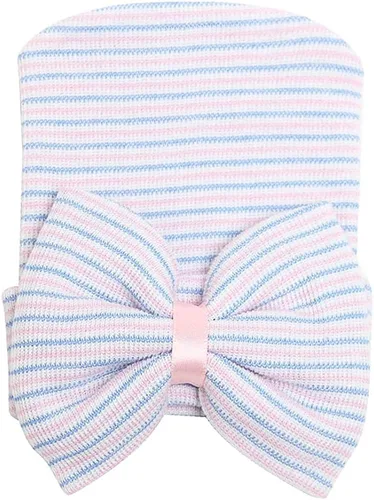 Vista 4 de DRESHOW BQUBO Newborn Hospital Hat Infant Baby Hat Cap with Big Bow Soft Cute Knot Nursery Beanie