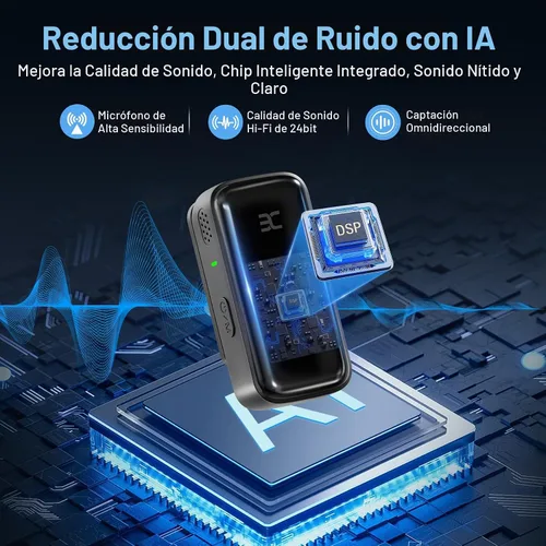 Vista 2 de EX Sistema de micrófono inalámbrico Lavalier, micrófonos de doble clip + funda de carga, rango de 164 pies Plug-and-Play para iPhone/Android Negro