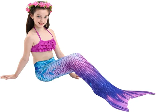 Vista 5 de Little Girls traje de baño bikini con cola de sirena Set de 3 piezas