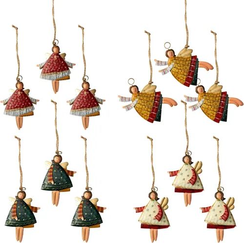 Vista 4 de Crafjie Adornos de árbol de Navidad de ángel pintado en metal, doble cara, juego de 4 para decoración de árbol de Navidad, adornos colgantes