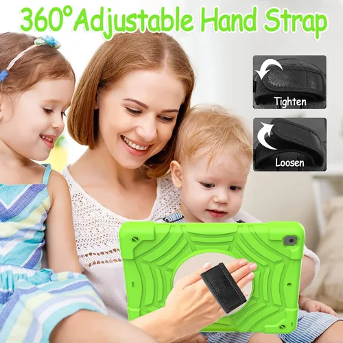 Vista 6 de BMOUO Funda para iPad de 9ª/8ª/7ª generación -10.2 pulgadas 2021/2020/2019 con protector de pantalla, soporte giratorio de 360º correa de mano